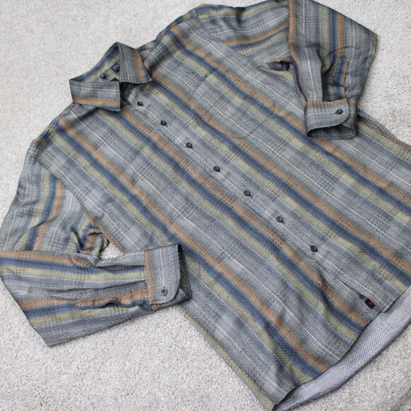 Haupt Shirt Mens 16 1/2, 41/42, Large Gray/Brown Striped Long Sleeve Button Up - Picture 7 of 12